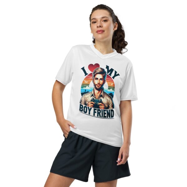 I Love My Boy Friend Unisex Sports Jersey - Recycled