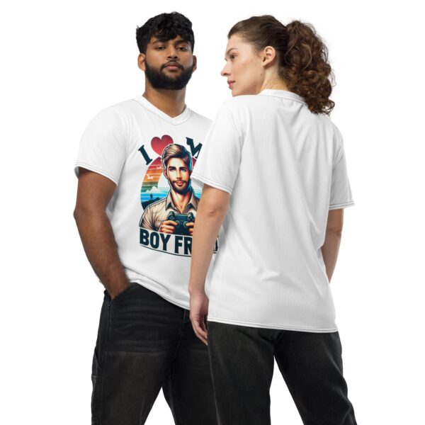 I Love My Boy Friend Unisex Sports Jersey - Recycled - Image 3