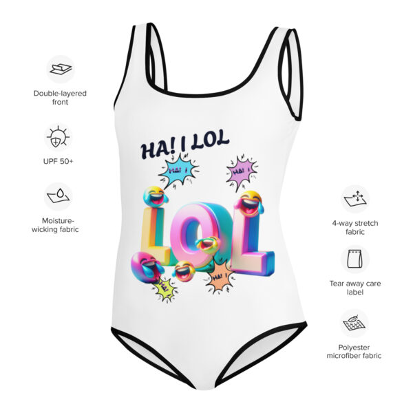 Ha! I LOL Youth Swimsuit - Black Thread - Image 4